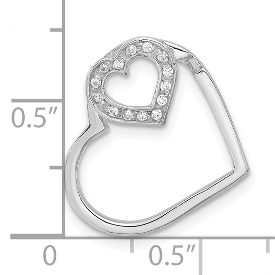Sterling Silver CZ Double Heart Chain Slide