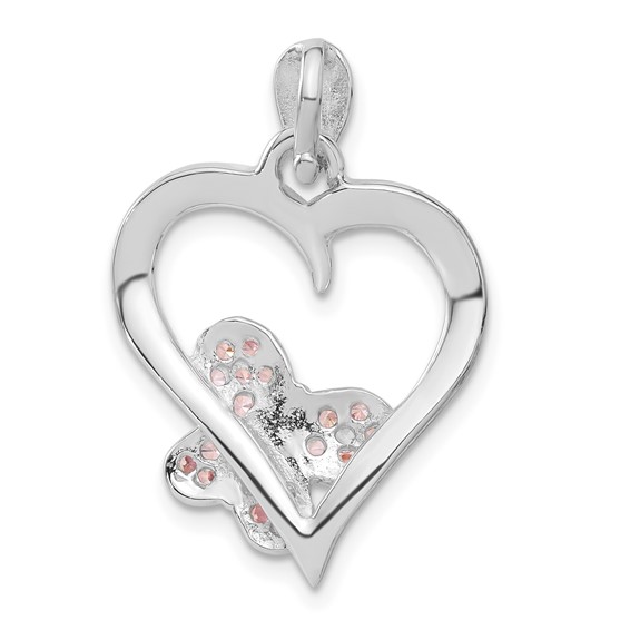 Sterling Silver Pink CZ Butterfly Heart Pendant