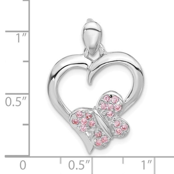 Sterling Silver Pink CZ Butterfly Heart Pendant
