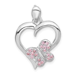 Sterling Silver Pink CZ Butterfly Heart Pendant