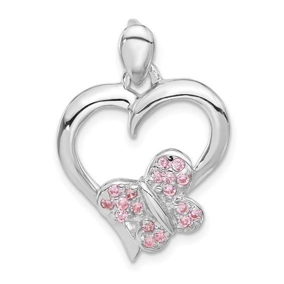 Sterling Silver Pink CZ Butterfly Heart Pendant