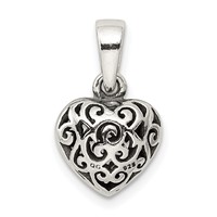 Sterling Silver Antiqued Filigree Puffed Heart Pendant view 4