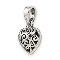 Sterling Silver Antiqued Filigree Puffed Heart Pendant view 5