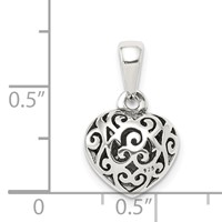 Sterling Silver Antiqued Filigree Puffed Heart Pendant view 3