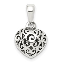 Sterling Silver Antiqued Filigree Puffed Heart Pendant view 1