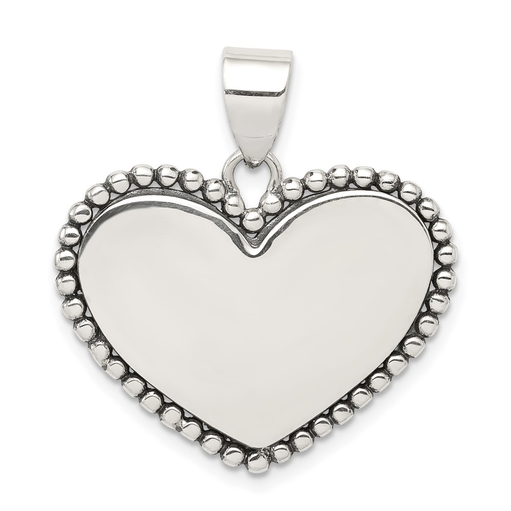 Sterling Silver Polished Engravable Heart Pendant (1INx1IN)