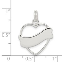 Sterling Silver Polished Engravable 21mm Banner Heart Charm view 3