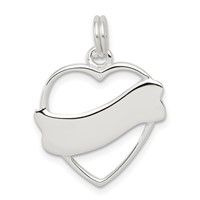 Sterling Silver Polished Engravable 21mm Banner Heart Charm view 1