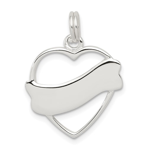 Sterling Silver Polished Engravable 21mm Banner Heart Charm