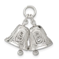 Sterling Silver Polished Filigree 3-D Movable Lightly Ringing Bells Charm view 2