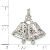 Sterling Silver Polished Filigree 3-D Movable Lightly Ringing Bells Charm view 3