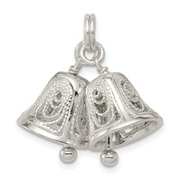 Sterling Silver Polished Filigree 3-D Movable Lightly Ringing Bells Charm view 1