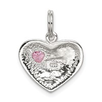 Sterling Silver Rhodium-plated Big Sis Pink CZ Heart Charm view 3