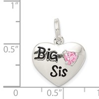 Sterling Silver Rhodium-plated Big Sis Pink CZ Heart Charm view 4