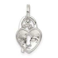 Sterling Silver Rhodium-plated Heart & Key Charm view 3