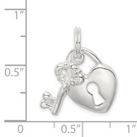 Sterling Silver Rhodium-plated Heart & Key Charm view 4