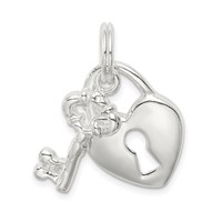Sterling Silver Rhodium-plated Heart & Key Charm view 1