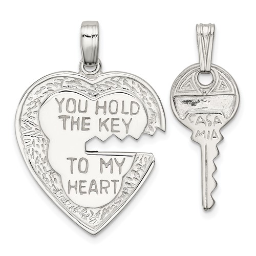Sterling Silver You Hold the Key to MY Heart Pendant and Casa Mia Key 2-Piece Charm Set