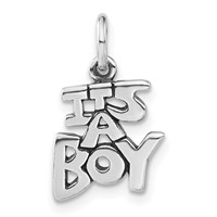 Sterling Silver Polished & Antiqued It's a Boy Charm view 1