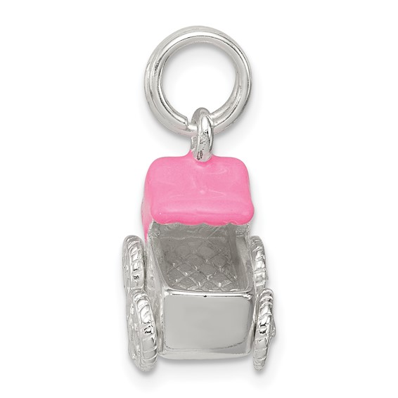 Sterling Silver Pink Baby Carriage Charm