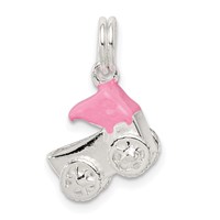 Sterling Silver Pink Baby Carriage Charm view 4