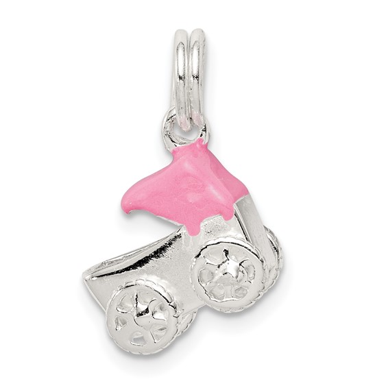 Sterling Silver Pink Baby Carriage Charm