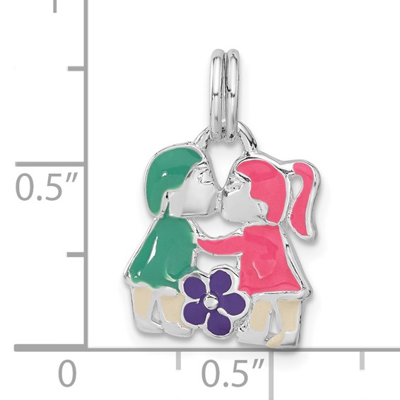 Sterling Silver Enameled Girl & Boy Kissing Charm