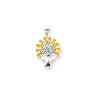 Sterling Silver Enameled & Crystal Flower Pendant