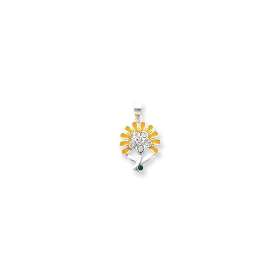 Sterling Silver Enameled & Crystal Flower Pendant