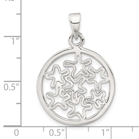Sterling Silver Polished Floral Circle Pendant