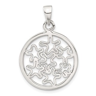 Sterling Silver Polished Floral Circle Pendant