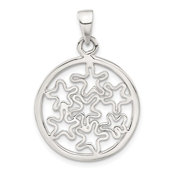 Sterling Silver Polished Floral Circle Pendant