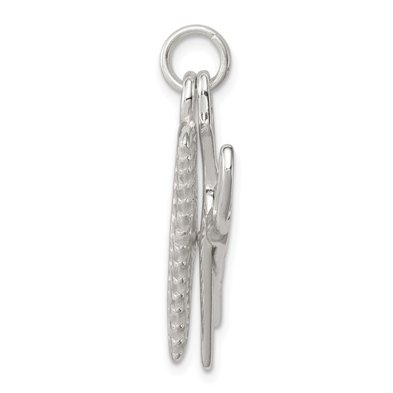 Sterling Silver Rhodium-plated Comb & Scissor Charm