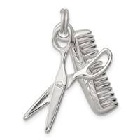 Sterling Silver Rhodium-plated Comb & Scissor Charm view 4