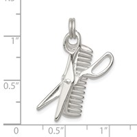 Sterling Silver Rhodium-plated Comb & Scissor Charm view 3