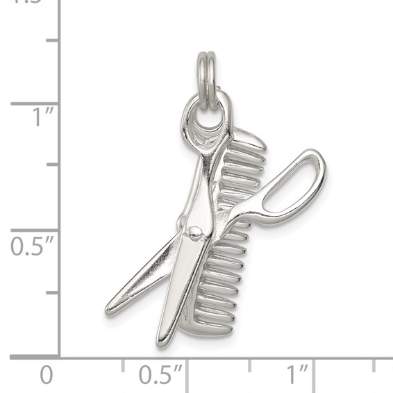 Sterling Silver Rhodium-plated Comb & Scissor Charm