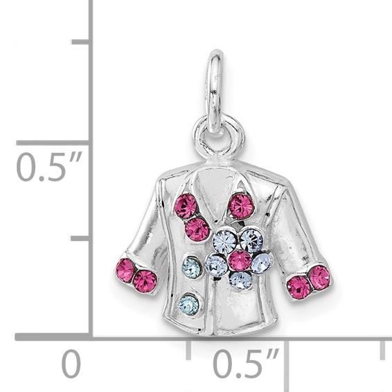 Sterling Silver Blue & Pink Crystal Flower Jacket Charm