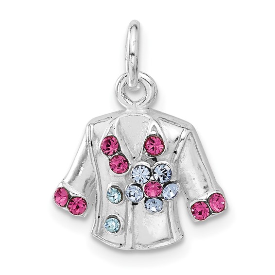 Sterling Silver Blue & Pink Crystal Flower Jacket Charm