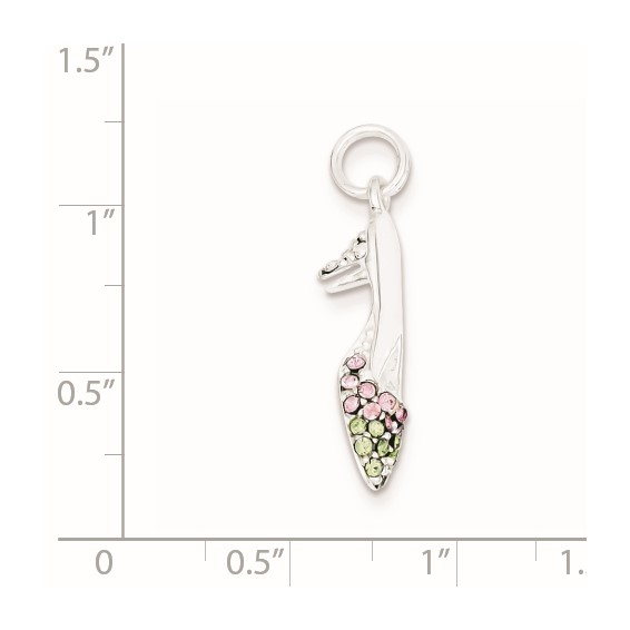Sterling Silver Pink & Green CZ High Heel Shoe Charm
