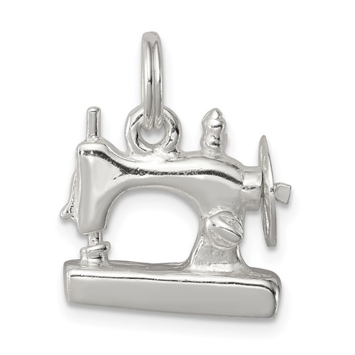 Sterling Silver Rhodium-plated Sewing Machine Charm