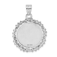 Sterling Silver Rhodium-plated Fancy Edge Polished Front Satin Back Engravable 30mm Round Pendant view 3
