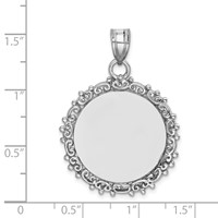Sterling Silver Rhodium-plated Fancy Edge Polished Front Satin Back Engravable 30mm Round Pendant view 4