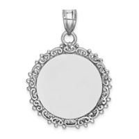 Sterling Silver Rhodium-plated Fancy Edge Polished Front Satin Back Engravable 30mm Round Pendant view 1