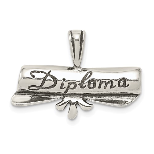 Sterling Silver Polished Antiqued Diploma Pendant