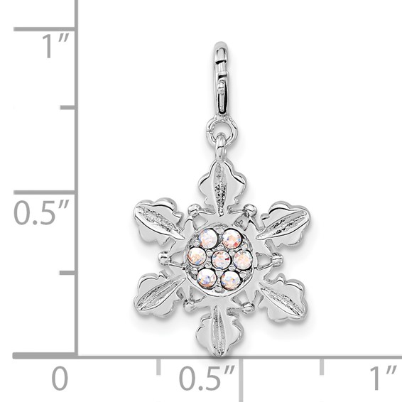 Sterling Silver Iridescent Crystal Snowflake w/ Spring Ring Clasp Charm