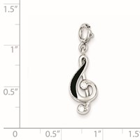 Sterling Silver Rhodium-plated Red Enameled Treble Clef Charm view 2
