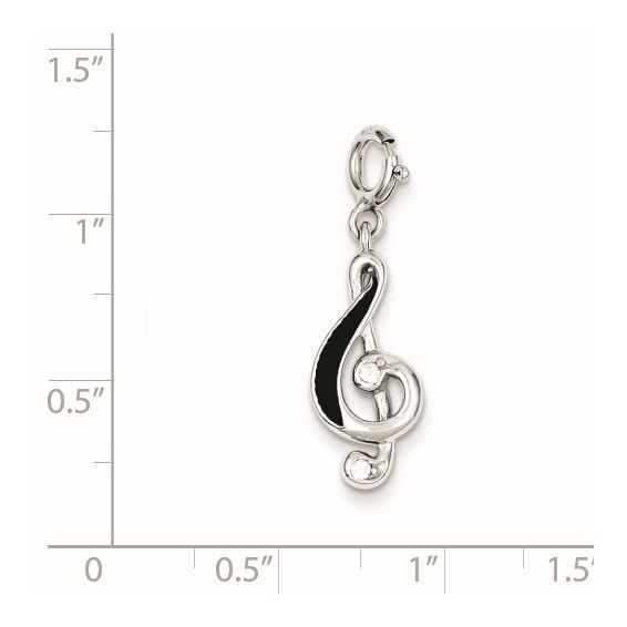 Sterling Silver Rhodium-plated Red Enameled Treble Clef Charm