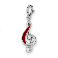 Sterling Silver Rhodium-plated Red Enameled Treble Clef Charm view 1