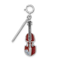 Sterling Silver Rhodium-plated Enameled & Preciosa Crystal Violin Charm view 1