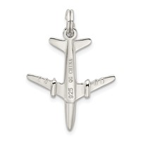 Sterling Silver Rhodium-plated Airplane Charm view 4